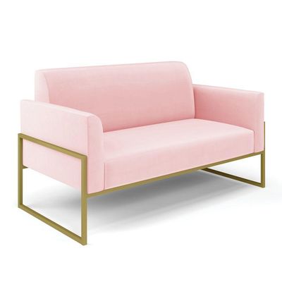 Sofá Namoradeira Base Industrial Alta Dourado Marisa Suede D03 - D\'rossi Cor Rosa Bebê
