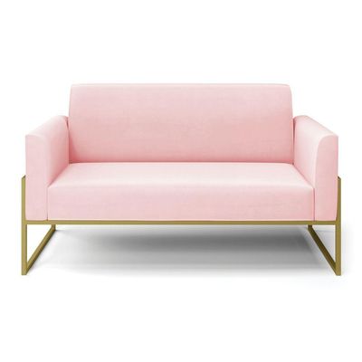 Sofá Namoradeira Base Industrial Alta Dourado Marisa Suede D03 - D\'rossi Cor Rosa Bebê