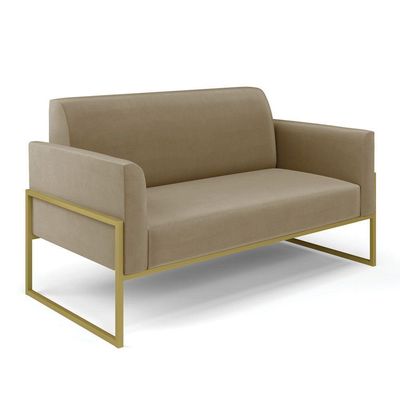 Sofá Namoradeira Base Industrial Alta Dourado Marisa Suede D03 - D\'rossi Cor Marrom Rato