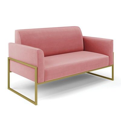 Sofá Namoradeira Base Industrial Alta Dourado Marisa Suede D03 - D\'rossi Cor Rose
