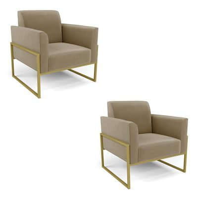 Kit 2 Poltronas Base Industrial Alta Dourado Marisa Suede D03 - D\'rossi Cor Marrom Rato