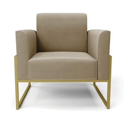 Kit 2 Poltronas Base Industrial Alta Dourado Marisa Suede D03 - D\'rossi Cor Marrom Rato