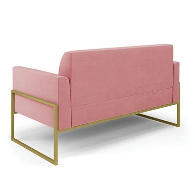 Sofá Namoradeira Base Industrial Alta Dourado Marisa Suede D03 - D\'rossi Cor Rose