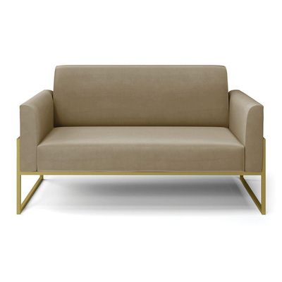 Sofá Namoradeira Base Industrial Alta Dourado Marisa Suede Marrom Rato D03 - D\'rossi