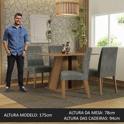 Conjunto Sala De Jantar Mesa Tampo De Madeira 4 Cadeiras Rustic/silver Agnes Madesa Rustic/silver