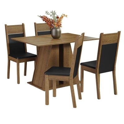 Conjunto Sala De Jantar Mesa Tampo De Madeira 4 Cadeiras Rustic/preto Angel Madesa Rustic/preto