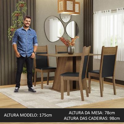 Conjunto Sala De Jantar Mesa Tampo De Madeira 4 Cadeiras Rustic/preto Angel Madesa Rustic/preto