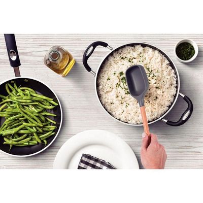 Colher De Servir Tramontina Live Em Silicone Cinza Com Cabo De Madeira Tramontina