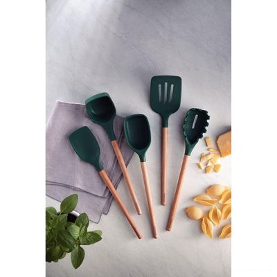 Colher De Servir Tramontina Live Em Silicone Verde Com Cabo De Madeira Tramontina