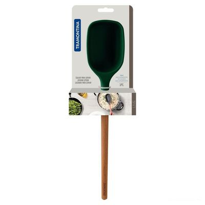 Colher De Servir Tramontina Live Em Silicone Verde Com Cabo De Madeira Tramontina