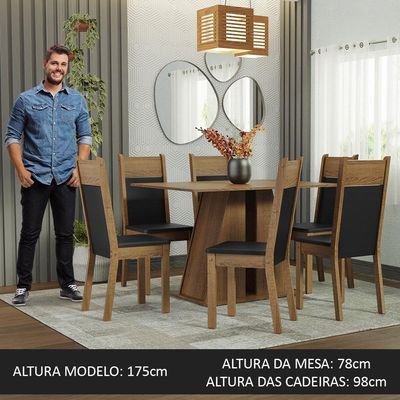 Conjunto Sala De Jantar Mesa Tampo De Madeira 6 Cadeiras Rustic/preto Beverly Madesa Rustic/preto