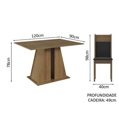 Conjunto Sala De Jantar Mesa Tampo De Madeira 6 Cadeiras Rustic/preto Beverly Madesa Rustic/preto