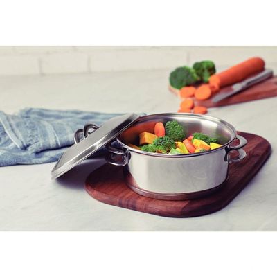 Caçarola Tramontina Solar Rasa Em Aço Inox Fundo Triplo Com Tampa E Alças 24 Cm 4,7 L Tramontina