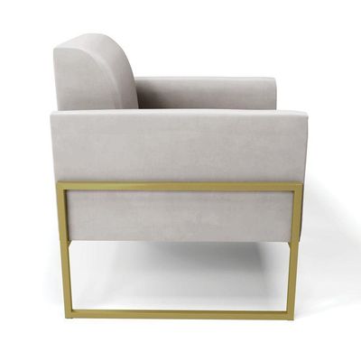 Kit 2 Poltronas Base Industrial Alta Dourado Marisa Veludo D03 - D\'rossi Cor Cinza