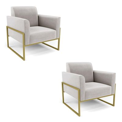 Kit 2 Poltronas Base Industrial Alta Dourado Marisa Veludo D03 - D\'rossi Cor Cinza