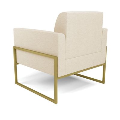 Kit 2 Poltronas Base Industrial Alta Dourado Marisa Linho Bege A19 D03 - D\'rossi