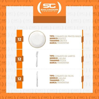 Jogo De Pratos Rústico 12pç Porcelana 28cm Com Talheres Laguna Tramontina