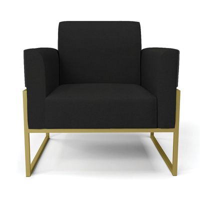Kit 2 Poltronas Base Industrial Alta Dourado Marisa Linho Preto A79 D03 - D\'rossi