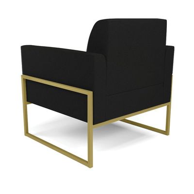 Kit 2 Poltronas Base Industrial Alta Dourado Marisa Linho Preto A79 D03 - D\'rossi