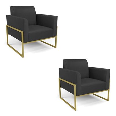 Kit 2 Poltronas Base Industrial Alta Dourado Marisa Corino Preto D03 - D\'rossi