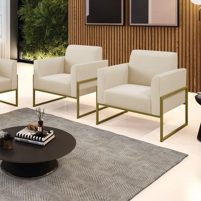 Kit 2 Poltronas Base Industrial Alta Dourado Marisa Corino Bege D03 - D\'rossi