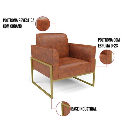 Kit 2 Poltronas Base Industrial Alta Dourado Marisa Corano D03 - D\'rossi Cor Nozes