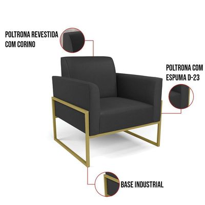 Poltrona Base Industrial Alta Dourado Marisa Corino Preto D03 - D\'rossi
