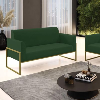 Sofá Namoradeira Base Industrial Alta Dourado Marisa Veludo D03 - D\'rossi Cor Verde
