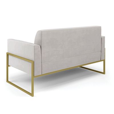 Sofá Namoradeira Base Industrial Alta Dourado Marisa Veludo D03 - D\'rossi Cor Cinza