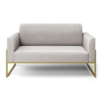 Sofá Namoradeira Base Industrial Alta Dourado Marisa Veludo D03 - D\'rossi Cor Cinza