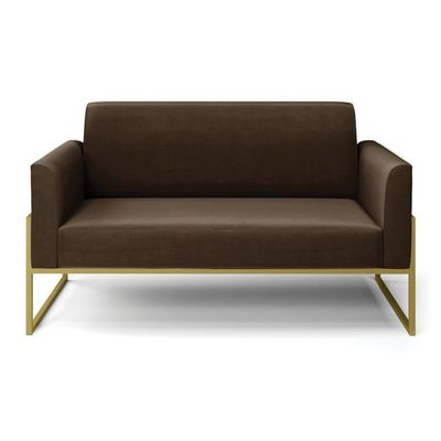 Sofá Namoradeira Base Industrial Alta Dourado Marisa Suede Marrom D03 - D\'rossi