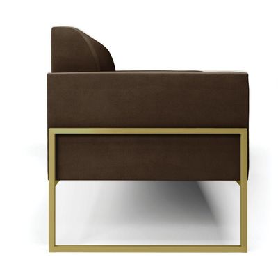 Sofá Namoradeira Base Industrial Alta Dourado Marisa Suede Marrom D03 - D\'rossi