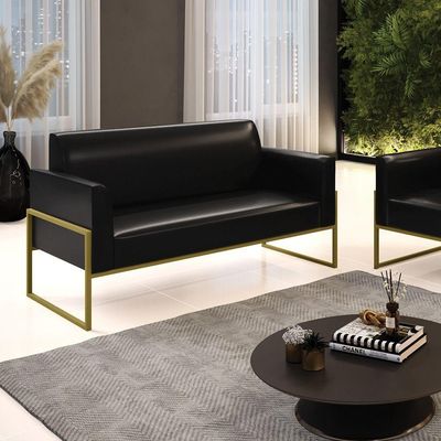 Sofá Namoradeira Base Industrial Alta Dourado Marisa Corano D03 - D\'rossi Cor Preto