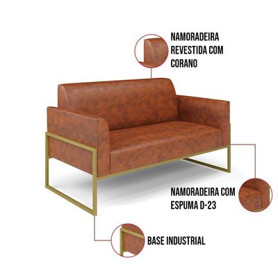 Sofá Namoradeira Base Industrial Alta Dourado Marisa Corano D03 - D\'rossi Cor Nozes