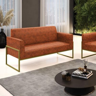 Sofá Namoradeira Base Industrial Alta Dourado Marisa Corano Nozes D03 - D\'rossi