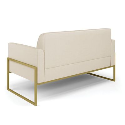 Sofá Namoradeira Com 2 Poltronas Base Industrial Alta Dourado Marisa Corino D03 - D\'rossi Cor Bege