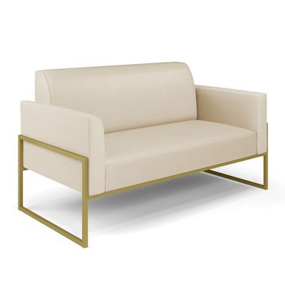 Sofá Namoradeira Com 2 Poltronas Base Industrial Alta Dourado Marisa Corino D03 - D\'rossi Cor Bege