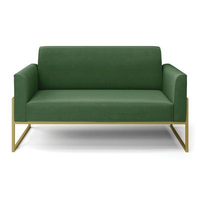 Sofá Namoradeira Base Industrial Alta Dourado Marisa Suede Verde D03 - D\'rossi