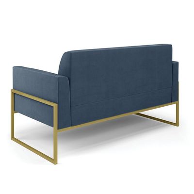 Sofá Namoradeira Com Poltrona Base Industrial Alta Dourado Marisa Suede Azul Marinho D03 - D\'rossi