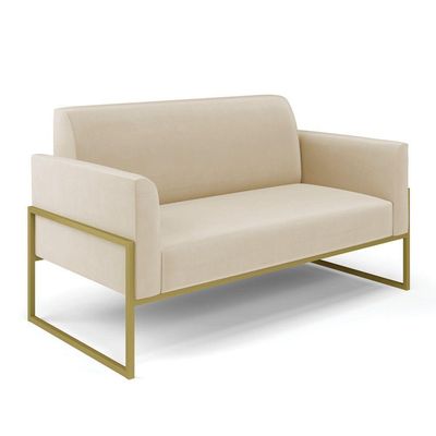 Sofá Namoradeira Com 2 Poltronas Base Industrial Alta Dourado Marisa Suede D03 - D\'rossi Cor Bege