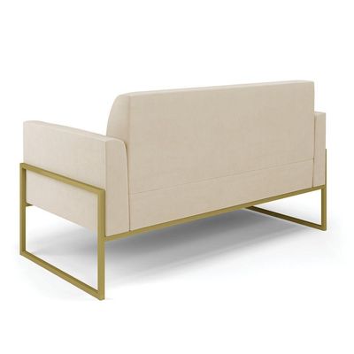 Sofá Namoradeira Base Industrial Alta Dourado Marisa Suede Bege D03 - D\'rossi