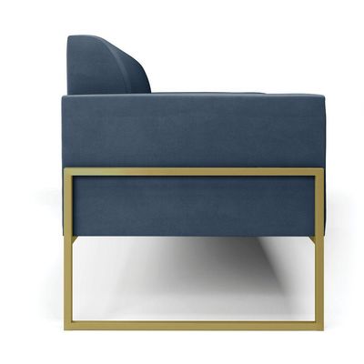 Sofá Namoradeira Base Industrial Alta Dourado Marisa Suede Azul Marinho D03 - D\'rossi