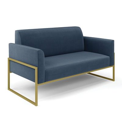 Sofá Namoradeira Base Industrial Alta Dourado Marisa Suede Azul Marinho D03 - D\'rossi