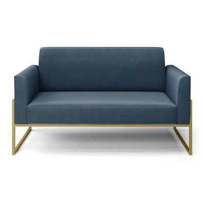 Sofá Namoradeira Base Industrial Alta Dourado Marisa Suede Azul Marinho D03 - D\'rossi
