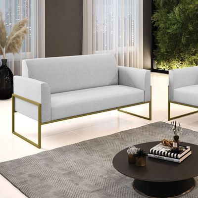 Sofá Namoradeira Base Industrial Alta Dourado Marisa Linho D03 - D\'rossi Cor A05 Cinza