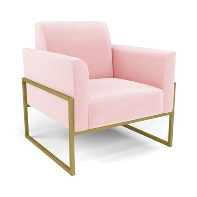 Sofá Namoradeira Com Poltrona Base Industrial Alta Dourado Marisa Suede D03 - D\'rossi Cor Rosa Bebê