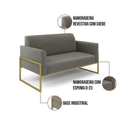 Sofá Namoradeira Base Industrial Alta Dourado Marisa Suede D03 - D\'rossi Cor Grafite