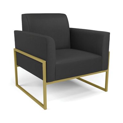 Sofá Namoradeira Com 2 Poltronas Base Industrial Alta Dourado Marisa Corino D03 - D\'rossi Cor Preto