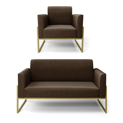 Sofá Namoradeira Com Poltrona Base Industrial Alta Dourado Marisa Suede D03 - D\'rossi Cor Marrom