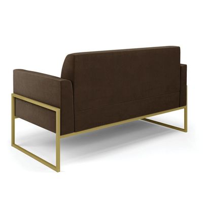Sofá Namoradeira Com Poltrona Base Industrial Alta Dourado Marisa Suede D03 - D\'rossi Cor Marrom